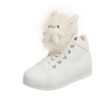 Cute Fur Accessories Children LED Light Up Shoes High Top USB Rechargeable Flashing Sneakers For Child Girls White Kids Shoes